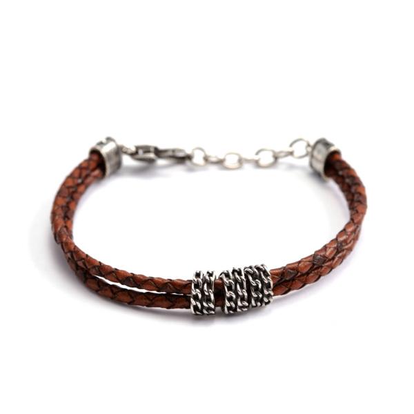 CF02258 - Bracciale Nelson Pelle Marrone con Inserti Argento
