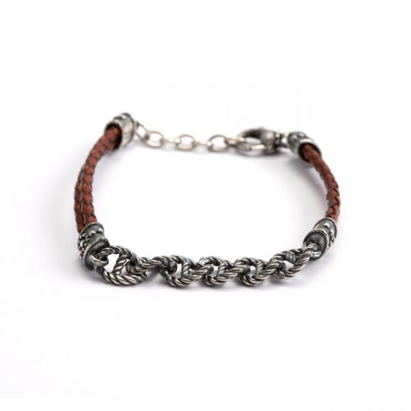 CF02259 - Bracciale Nelson Pelle Marrone con Catena Argento