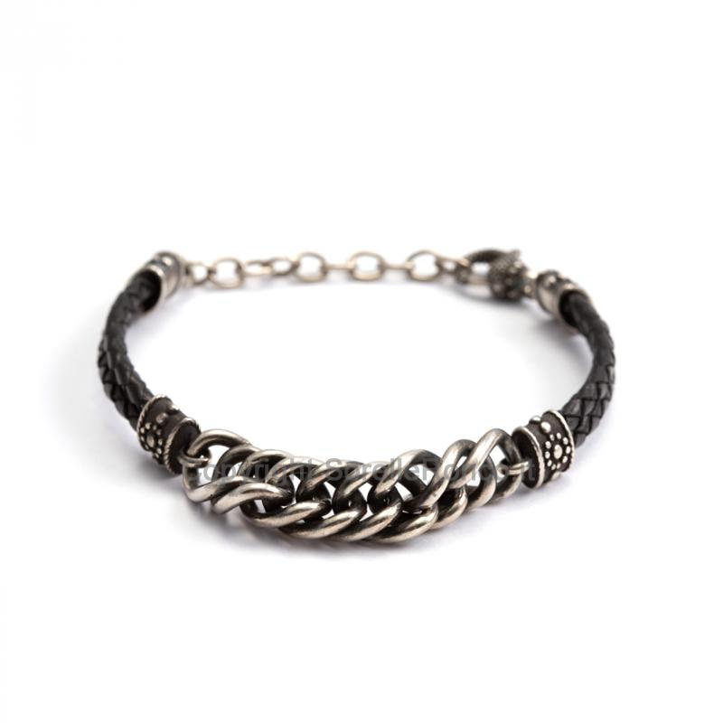 BRACCIALE NELSON MANHATTAN ARGENTO GROUMETTE PELLE