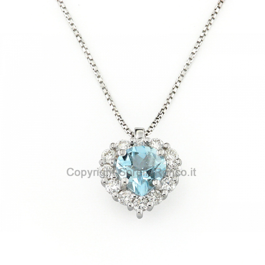 CF02282 - Collana con Pendente Acquamarina Cuore 