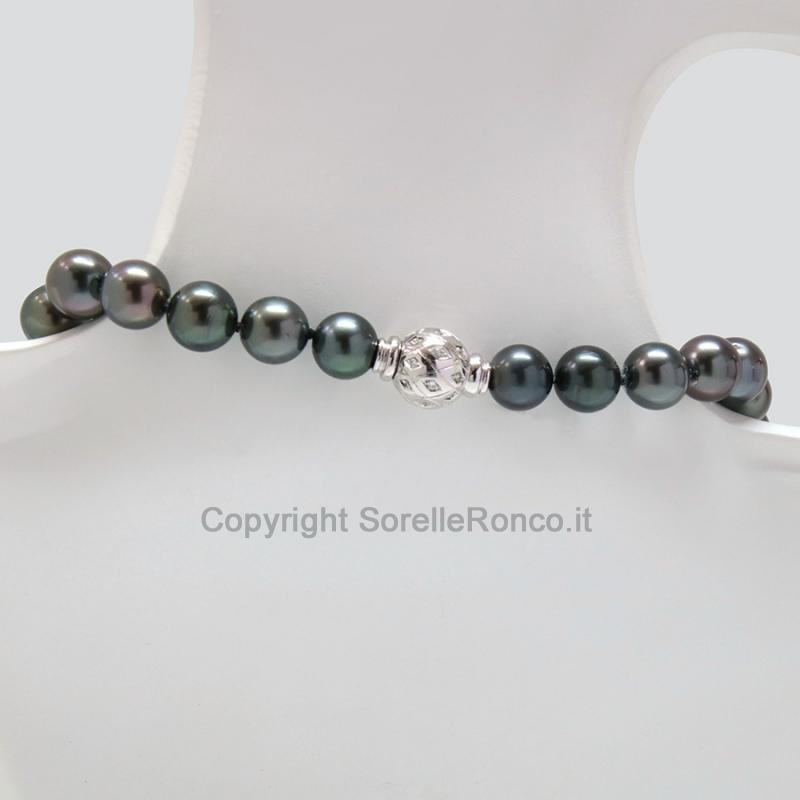 COLLANA PERLE NERE ORO E DIAMANTI Ø10-12MM