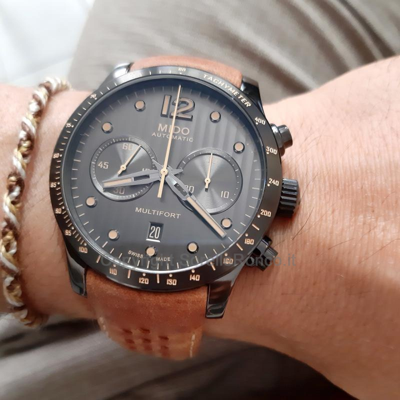 MIDO MULTIFORT CHRONO ANTRACITE 44MM PELLE MARRONE