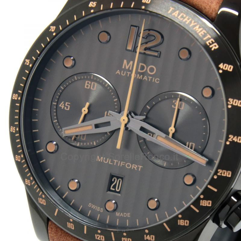 MIDO MULTIFORT CHRONO ANTRACITE 44MM PELLE MARRONE