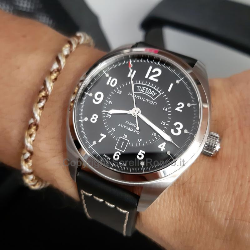 HAMILTON KHAKI FIELD DAY DATE NERO 42MM PELLE NERA