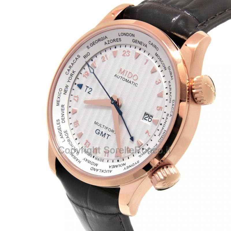 MIDO MULTIFORT GMT 42MM SILVER ORO ROSA