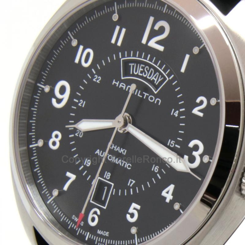 HAMILTON KHAKI FIELD DAY DATE NERO 42MM PELLE NERA