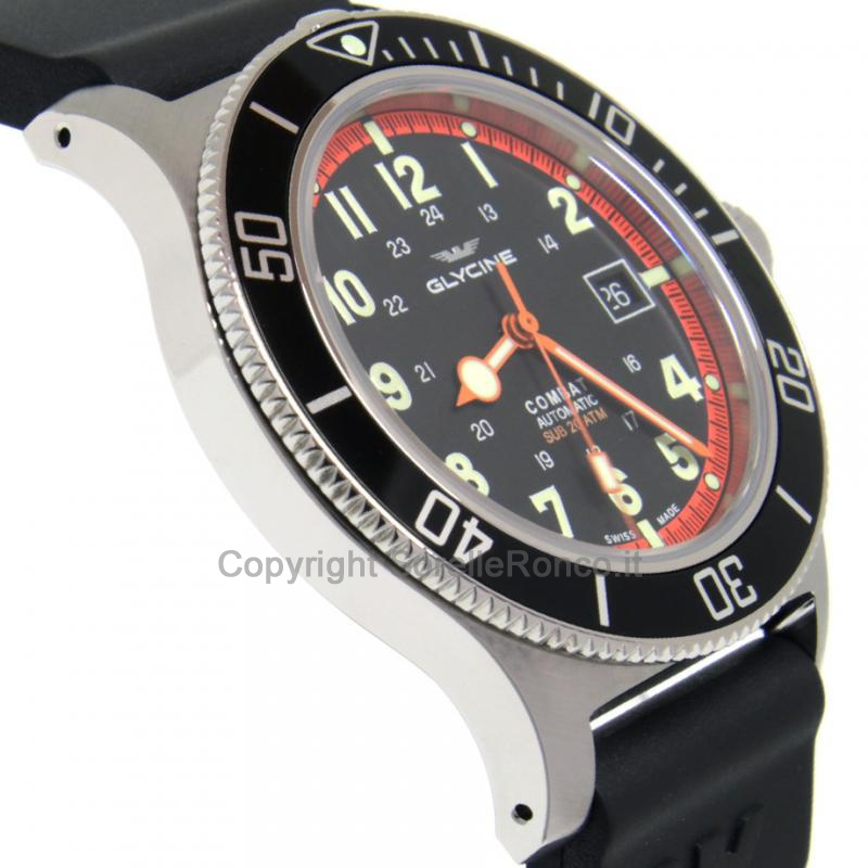 GLYCINE COMBAT SUB NERO BRACCIALE GOMMA 42MM
