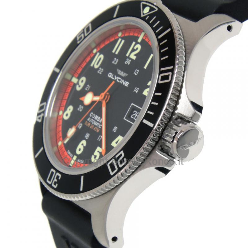 GLYCINE COMBAT SUB NERO BRACCIALE GOMMA 42MM