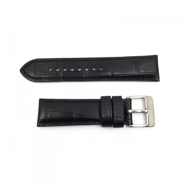 GL0162-165-STEEL - Cinturino Glycine Nero Pelle Stampa Cocco 24mm