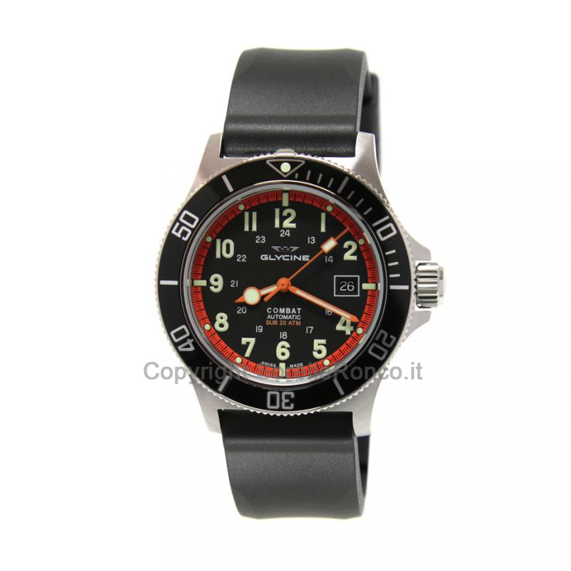GLYCINE COMBAT SUB NERO BRACCIALE GOMMA 42MM