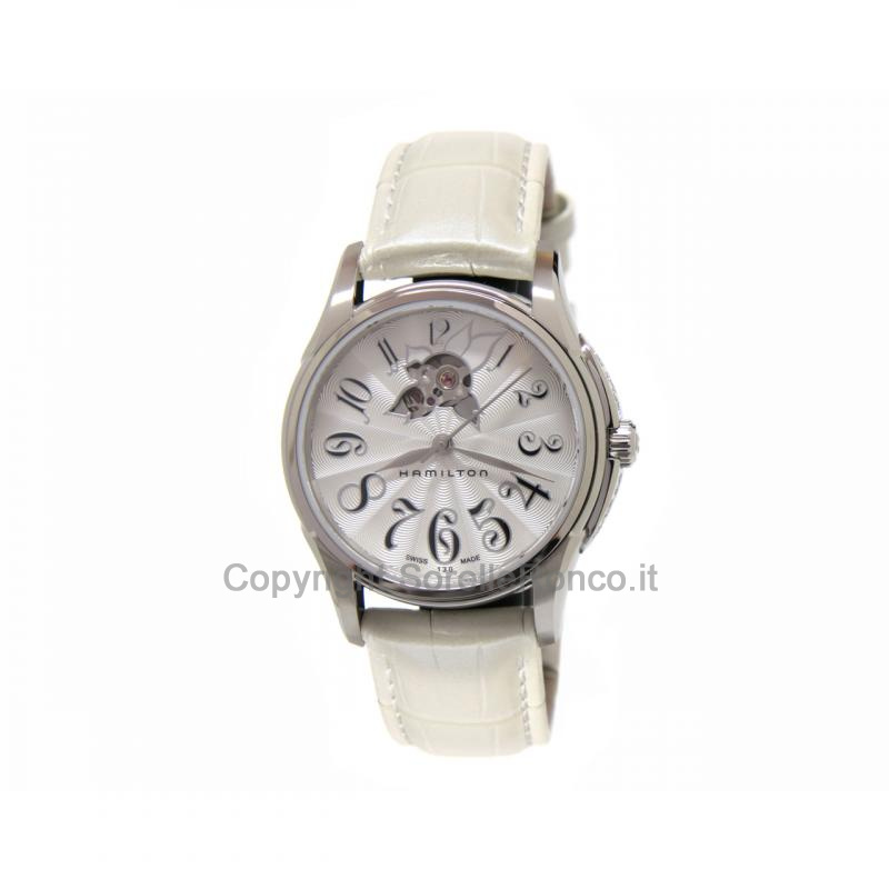 Jazzmaster Lady Open Heart 34mm Silver Cinturino Pelle Bianca