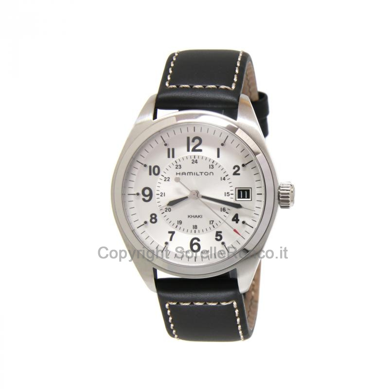 HAMILTON KHAKI FIELD SILVER 40MM PELLE NERA