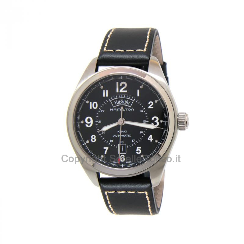 HAMILTON KHAKI FIELD DAY DATE NERO 42MM PELLE NERA