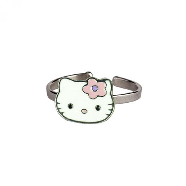 ANH3 - Hello Kitty Anello Argento Fiocco Rosa 1cm