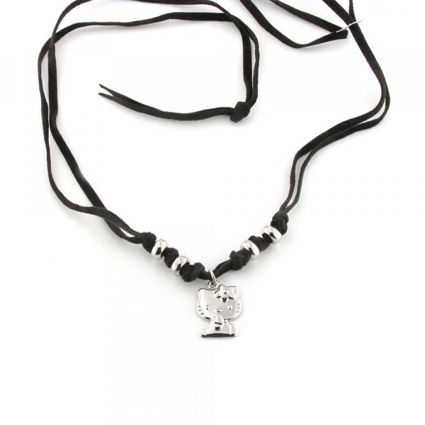 YCL1-DARK-BROWN - Hello Kitty Collana Argento Corda Marrone