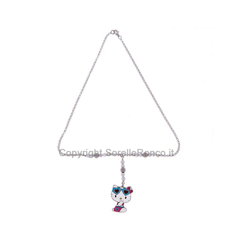 HELLO KITTY COLLANA ARGENTO 925 SFERE BIANCHE
