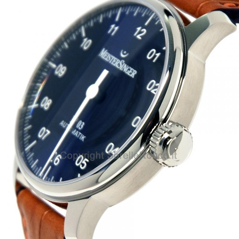 MEISTERSINGER CLASSIC N.3 43MM BLU PELLE COGNAC