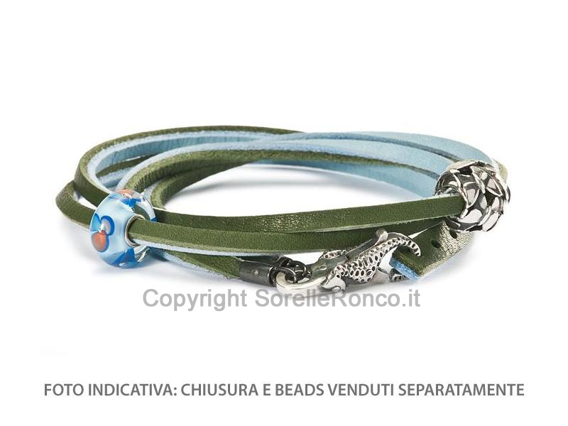 TROLLBEADS BRACCIALE CUOIO VERDE CELESTE