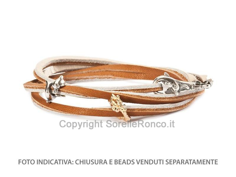 BRACCIALE TROLLBEADS PELLE MARRONE BEIGE