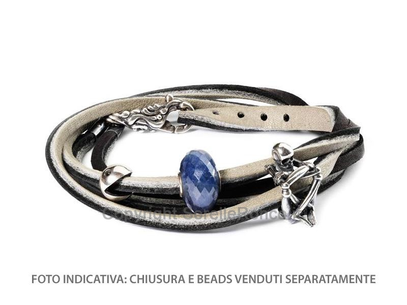 BRACCIALE TROLLBEADS CUOIO NERO E GRIGIO