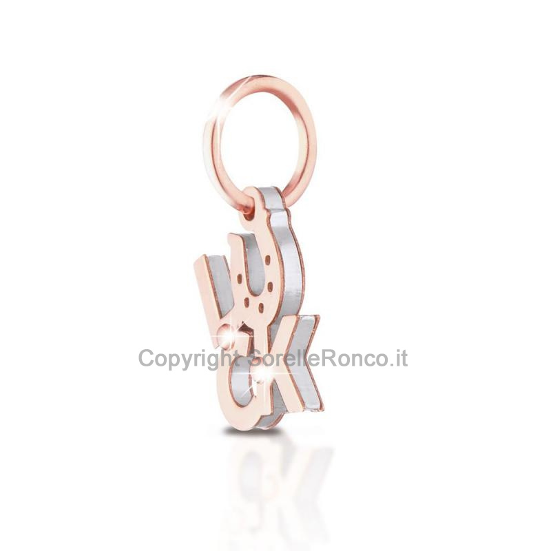CHARMS LE BEBE SCRITTA LUCK ARGENTO E ORO ROSA