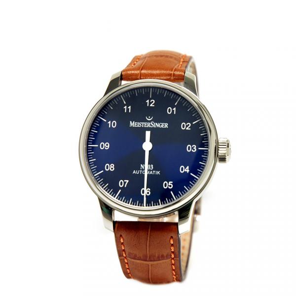 AM908 - Meistersinger Classic N.3 43mm Blu Pelle Cognac