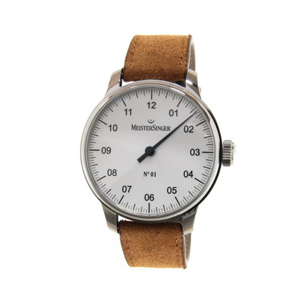 AM3301-SUEDE - Meistersinger Classic N.1 43mm Silver Suede Cognac