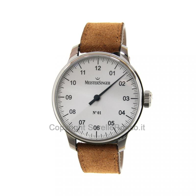 MEISTERSINGER CLASSIC N.1 43MM SILVER SUEDE COGNAC