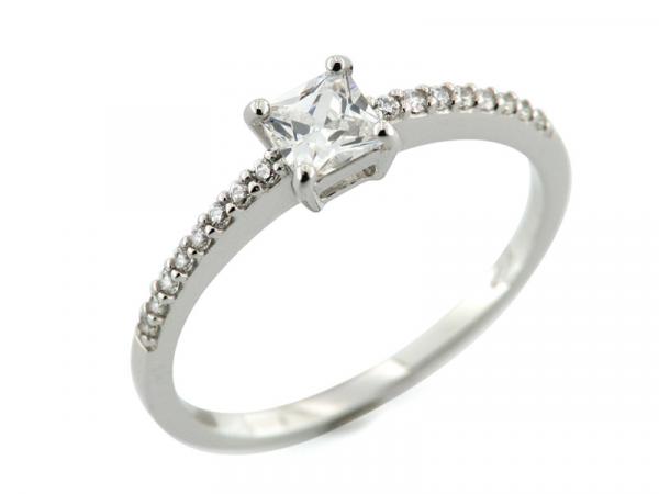 PZF00010 - Anello Solitario Carre' in Oro Bianco