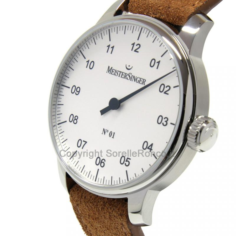 MEISTERSINGER CLASSIC N.1 43MM SILVER SUEDE COGNAC
