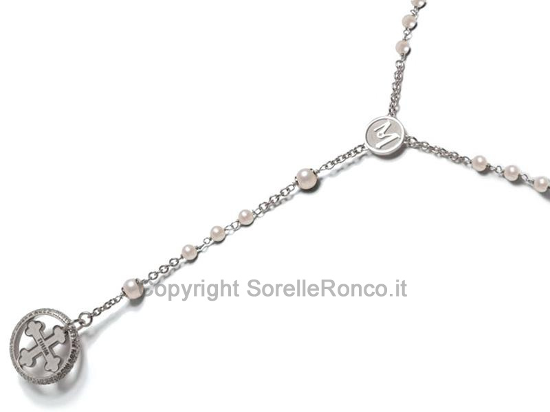 COLLANA ROSARIO ARGENTO RODIATO E PERLE