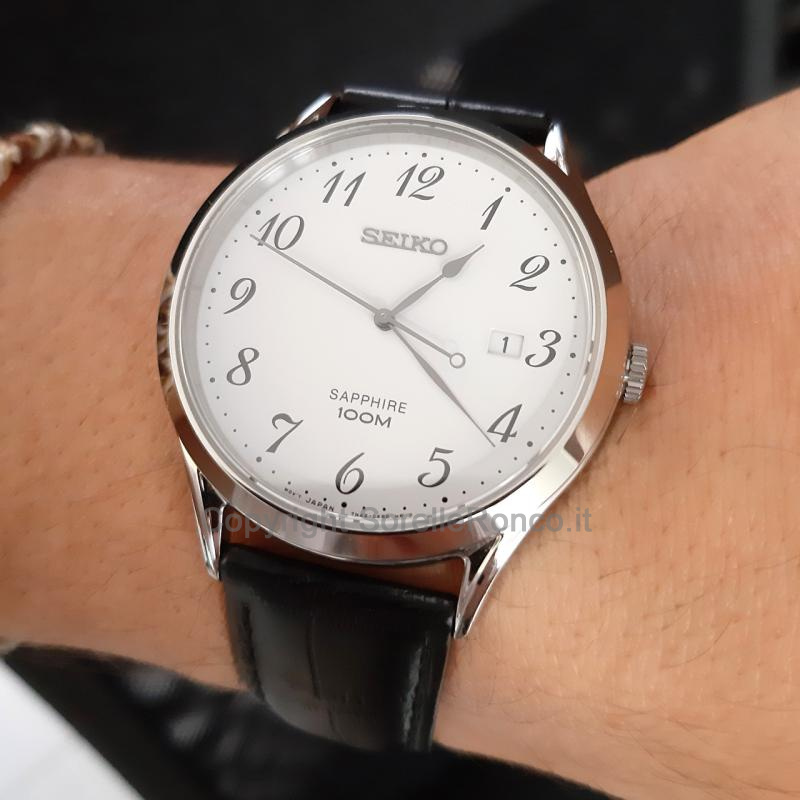 SEIKO CLASSIC BIANCO 40MM CINTURINO NERO PELLE
