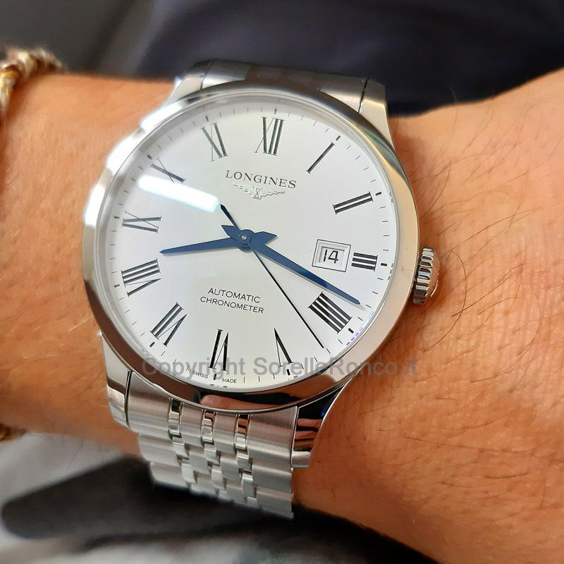 LONGINES RECORD BIANCO 40MM CHRONO ACCIAIO