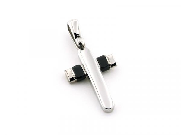 CF00079 - Pendente Croce in Oro e Ceramica Nera