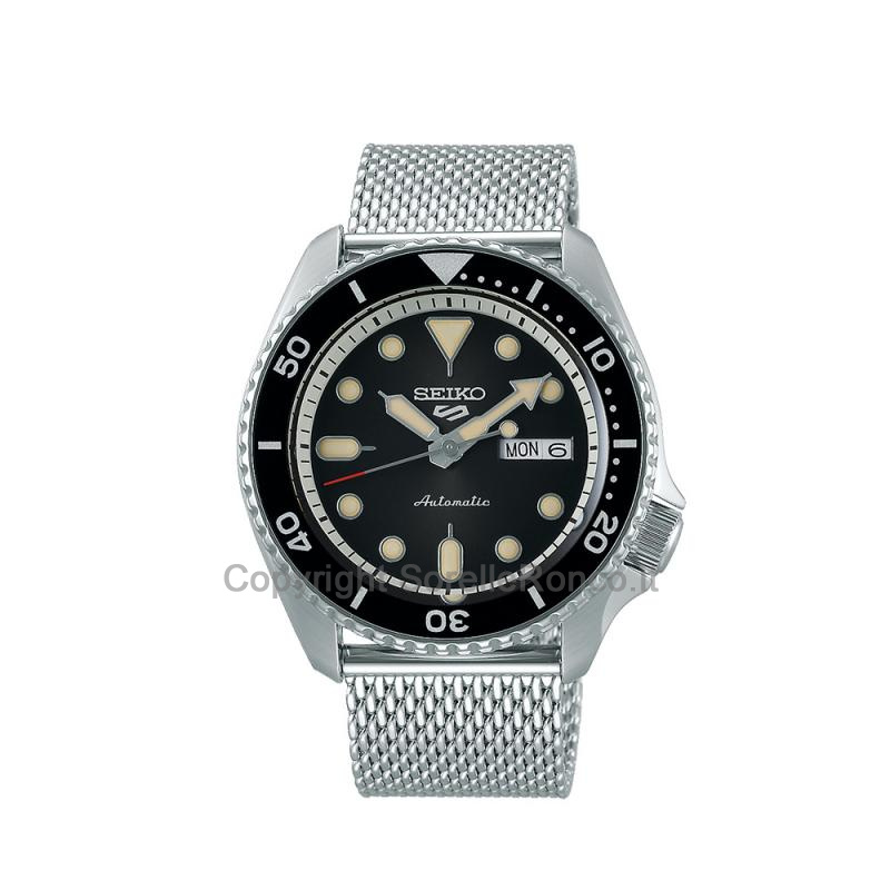SEIKO 5 NERO ACCIAIO MAGLIA MILANO 42,5MM