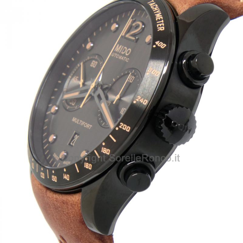 MIDO MULTIFORT CHRONO ANTRACITE 44MM PELLE MARRONE