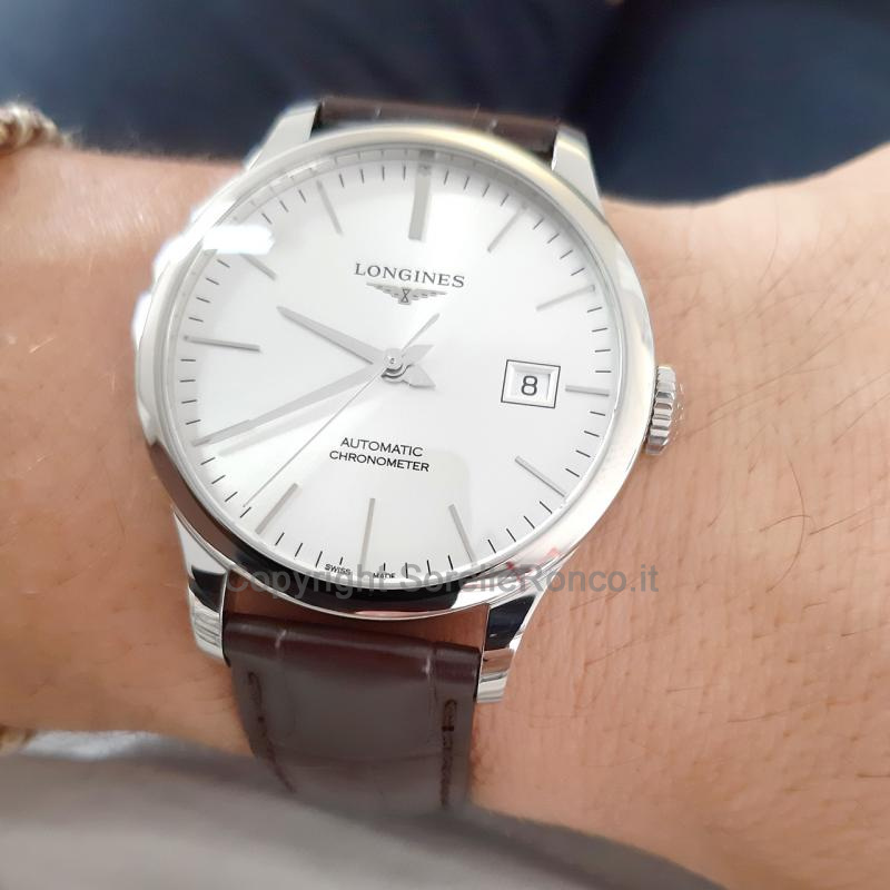 LONGINES RECORD ARGENTO 38.5MM CINTURINO PELLE