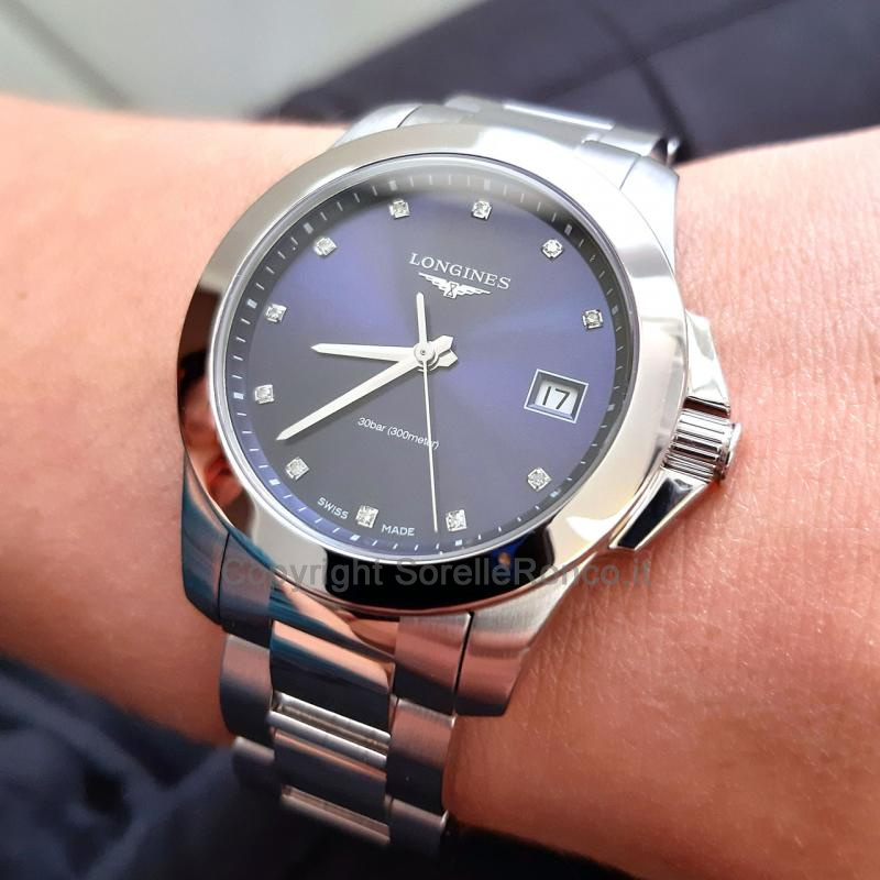 LONGINES CONQUEST BLU 34MM DIAMANTI ACCIAIO