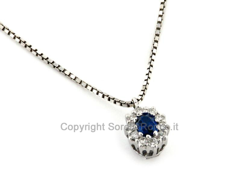 COLLANA ORO BIANCO ZAFFIRO E DIAMANTI