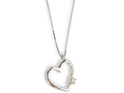 Collana in Oro Bianco 18 Kt con Cuore e Diamante